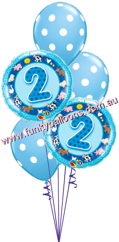 (image for) 2nd Birthday Blue Farm Animals Bouquet - Click Image to Close