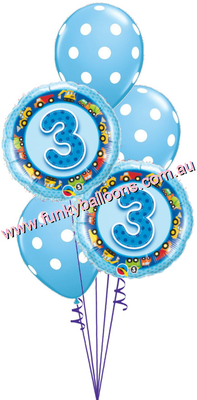 (image for) 3rd Birthday Blue Trucks + Diggers Bouquet - Click Image to Close