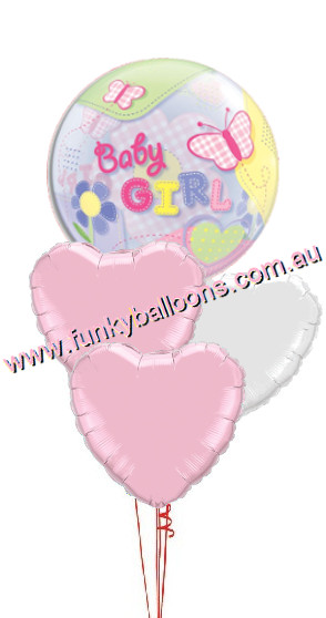 (image for) Baby Girl Bubble + Hearts Bouquet - Click Image to Close