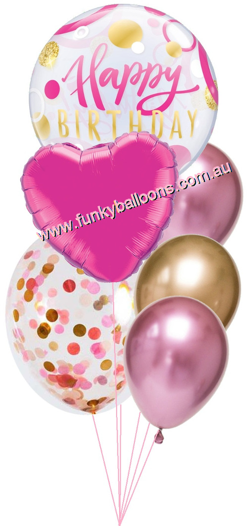 (image for) Pink + Gold Happy Birthday Balloon Bouquet